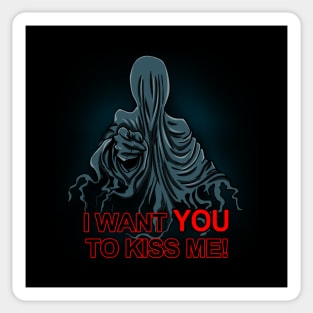 Funny Kiss Me Ghostly Spooky Fantasy I Want You Retro Vintage Meme Sticker